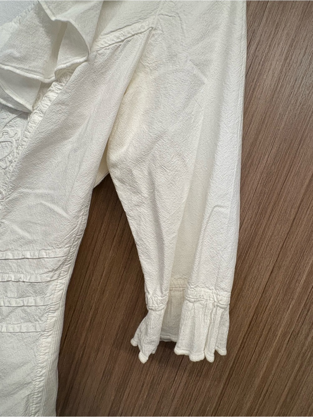 Cream Ruffle-Trim Button Front Blouse - Picture 6 of 8
